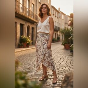 Max Studio Women's Floral Print Side Tie Wrap Maxi Skirt